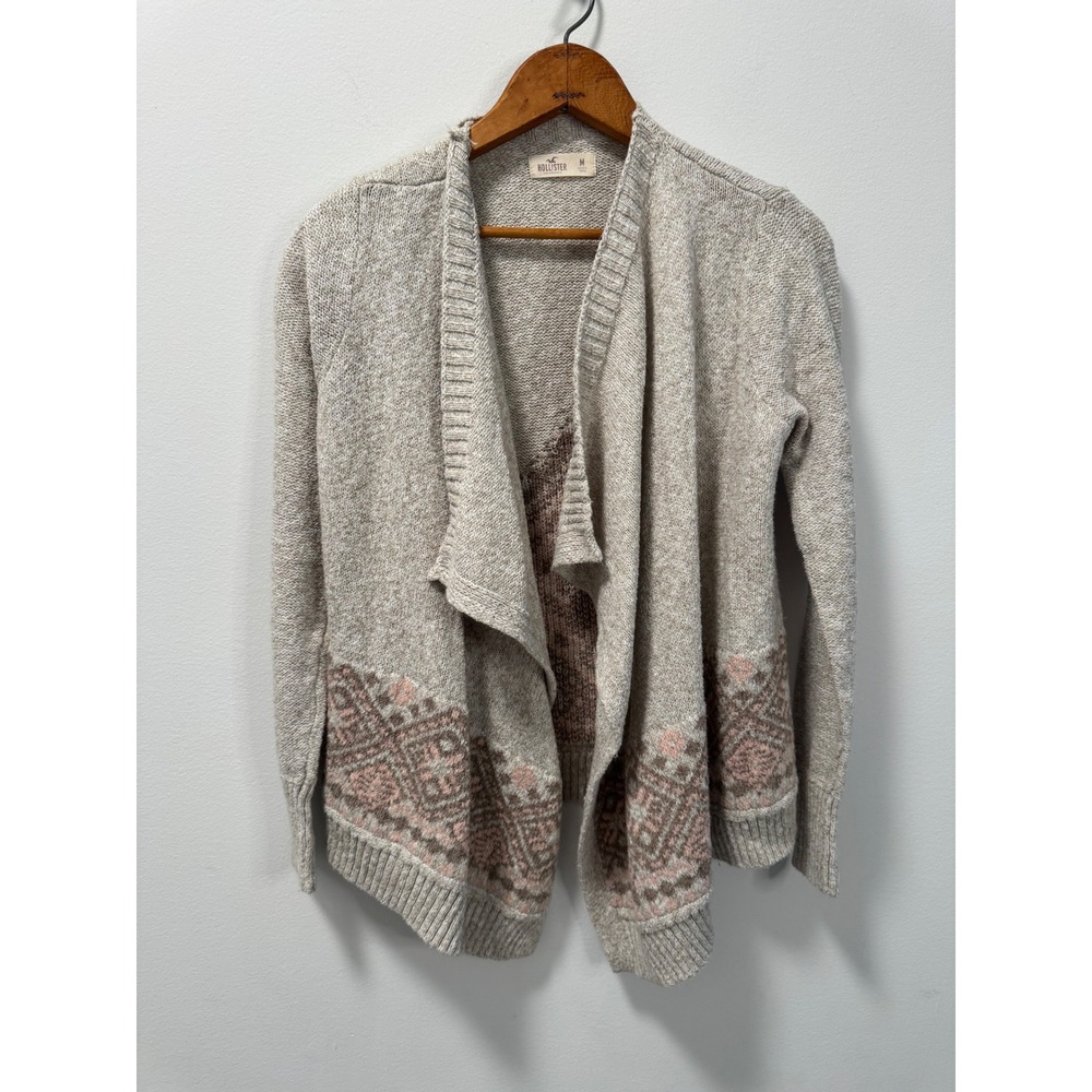 Hollister Womens Open Front Cardigan Oatmeal Aztec Southwestern Geometric Knit M